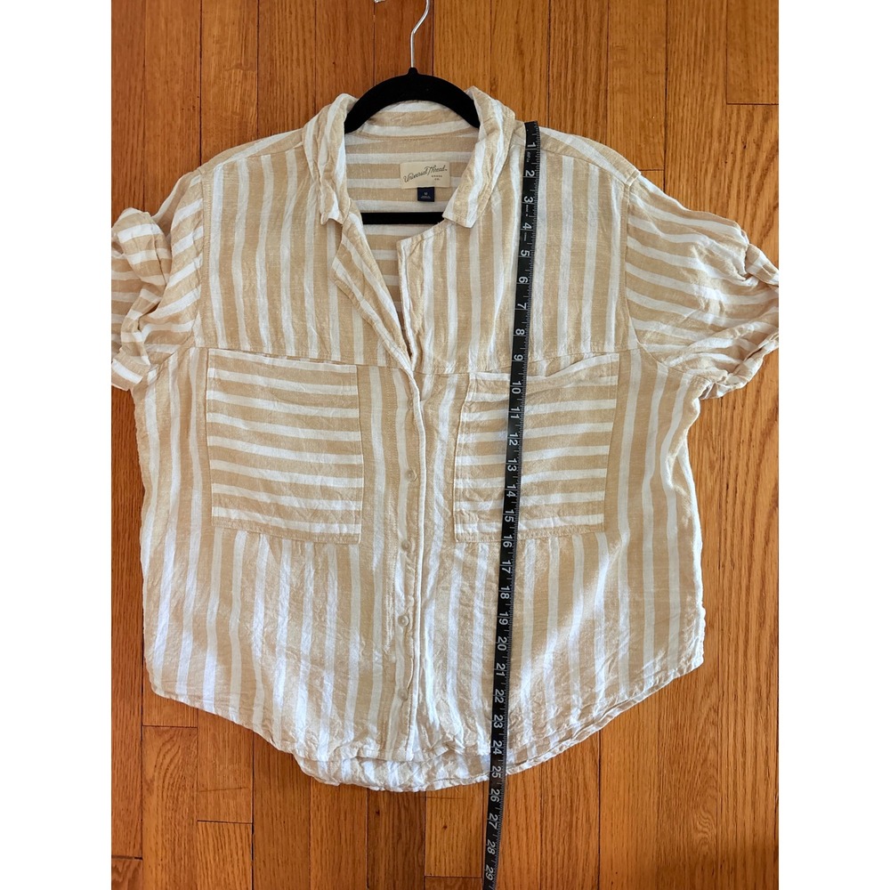 Universal Thread Womens Tan White Striped Linen Blend Button Down Shirt M - Picture 4 of 6